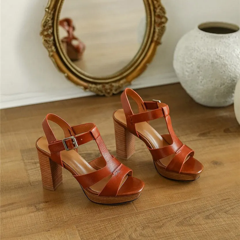 Funki Buys | Shoes | Women's Leather Chunky Platform Sandals