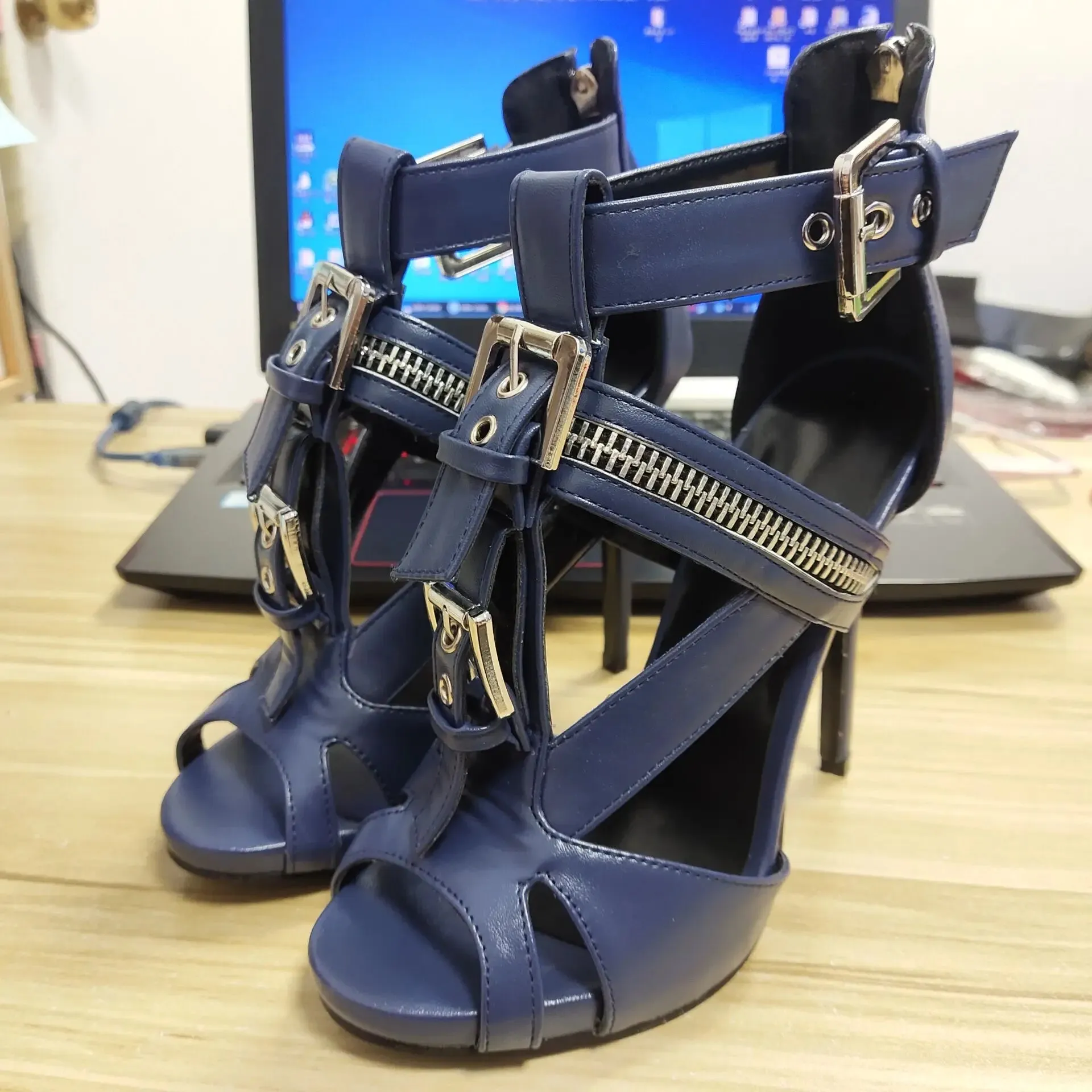 Funki Buys | Shoes | Women's Strappy Zipper Stiletto Sandals