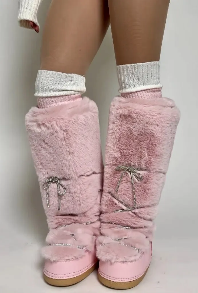 Furry Thickened Non-slip Rhinestone Snow Boots