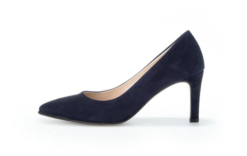 Gabor Navy Suede Pointy Toe Court Shoe 38016