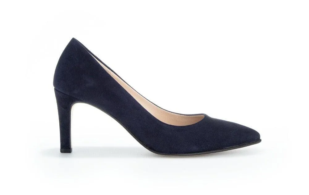 Gabor Navy Suede Pointy Toe Court Shoe 38016