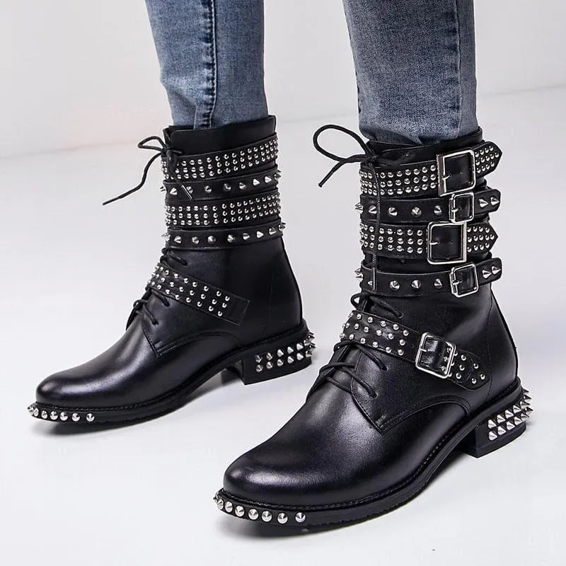 Genuine Leather Ankle Boots Motorcycle Boots