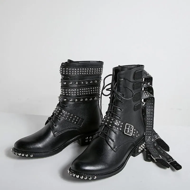 Genuine Leather Ankle Boots Motorcycle Boots