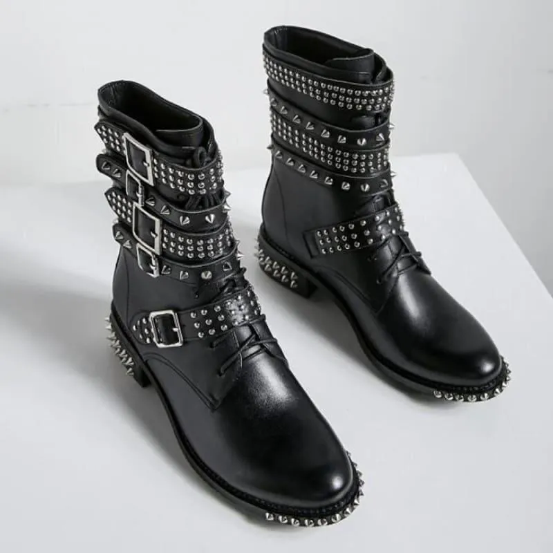 Genuine Leather Ankle Boots Motorcycle Boots