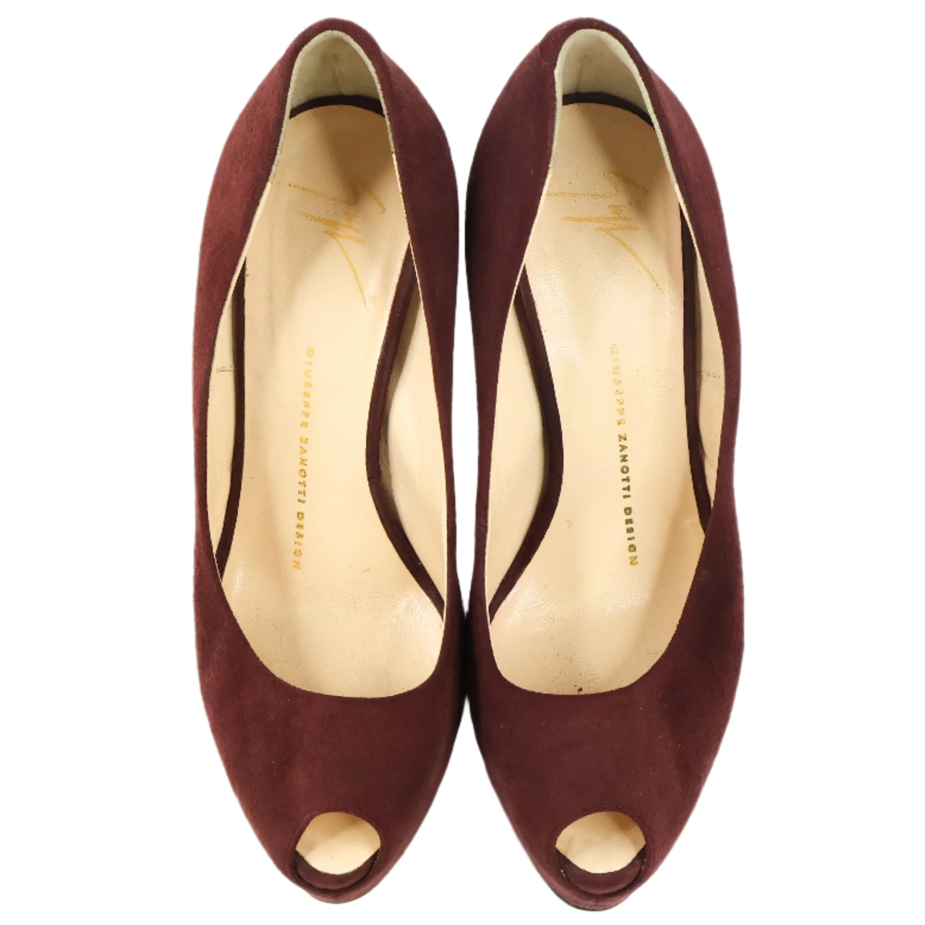 Giuseppe Zanotti Suede Peep Toe Burgundy