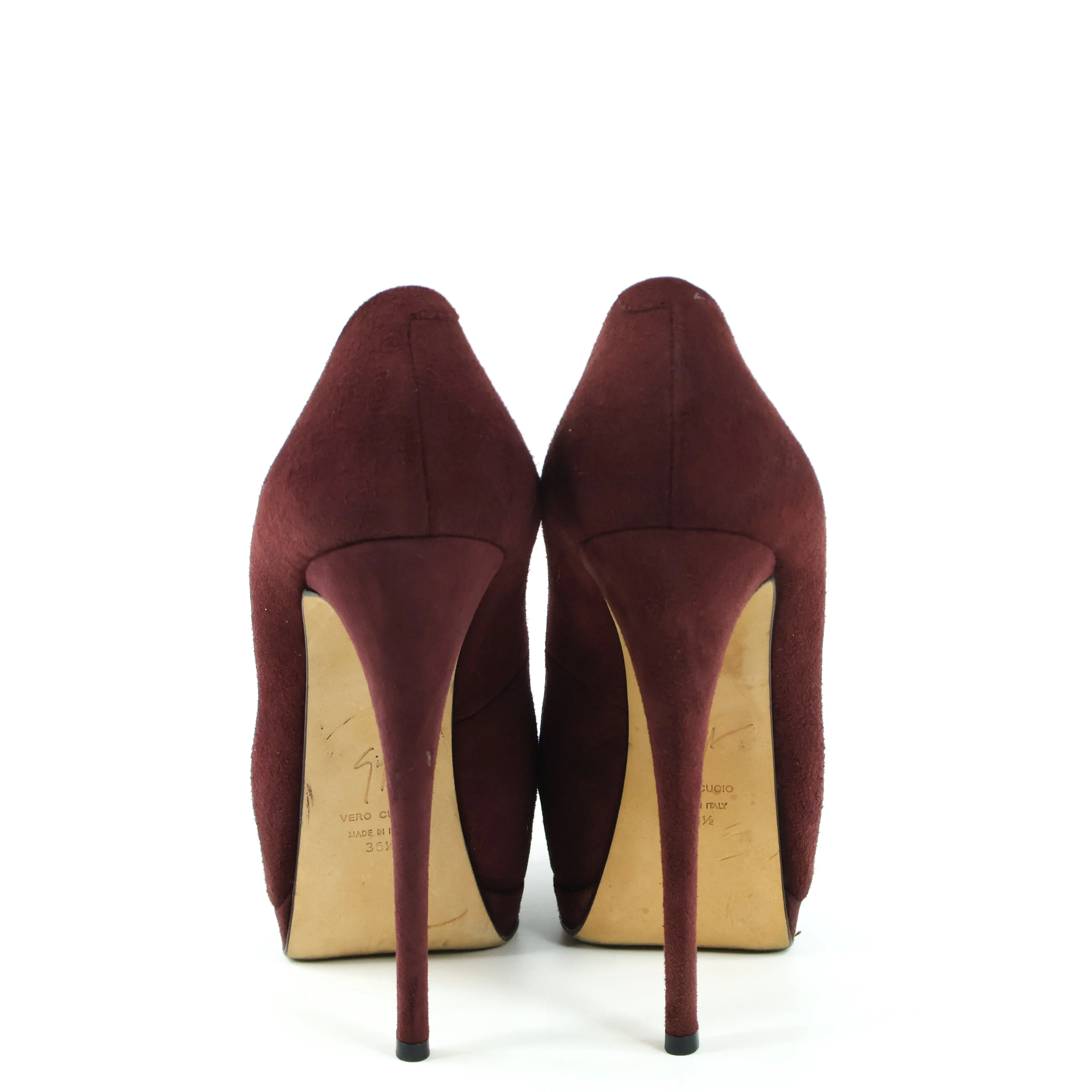 Giuseppe Zanotti Suede Peep Toe Burgundy