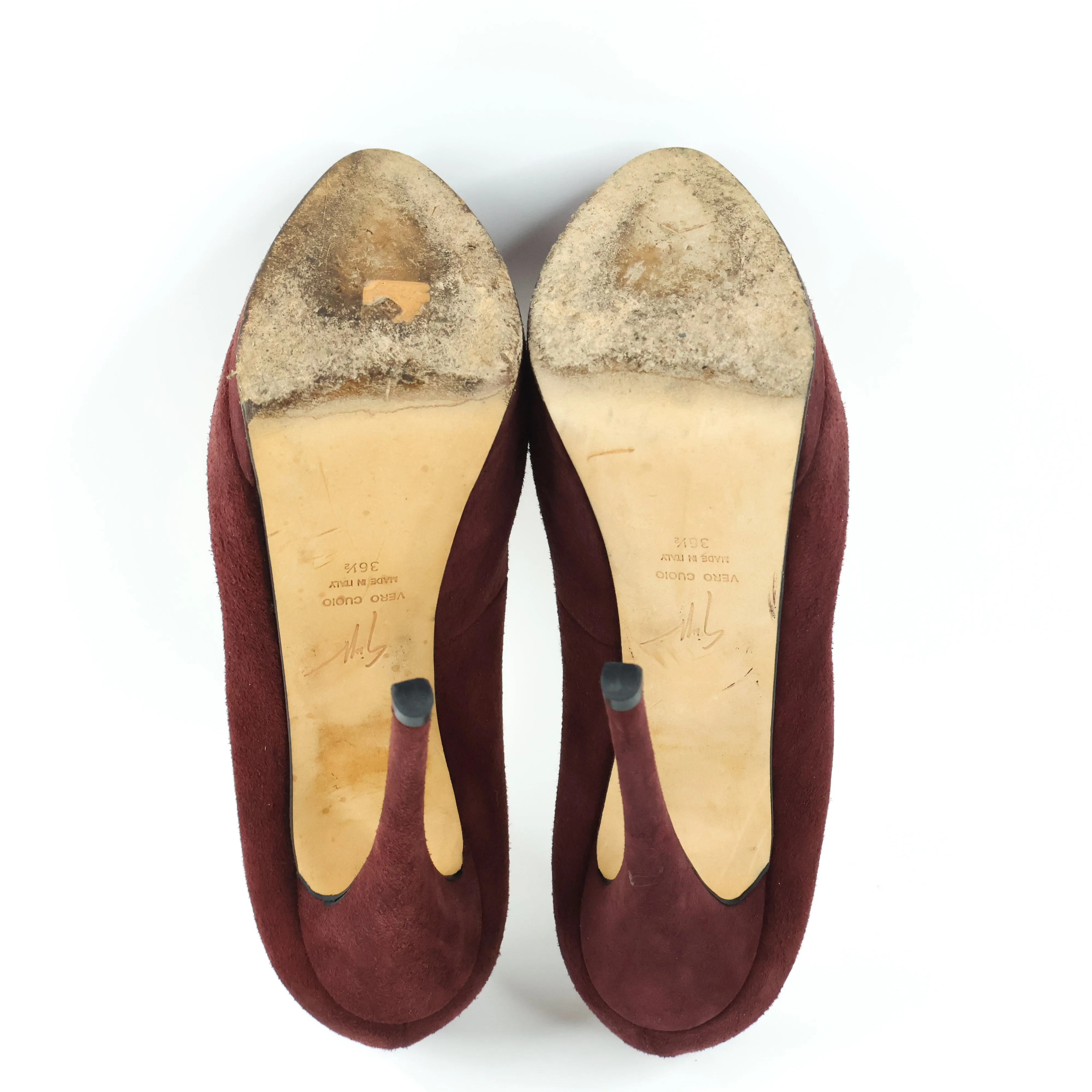 Giuseppe Zanotti Suede Peep Toe Burgundy