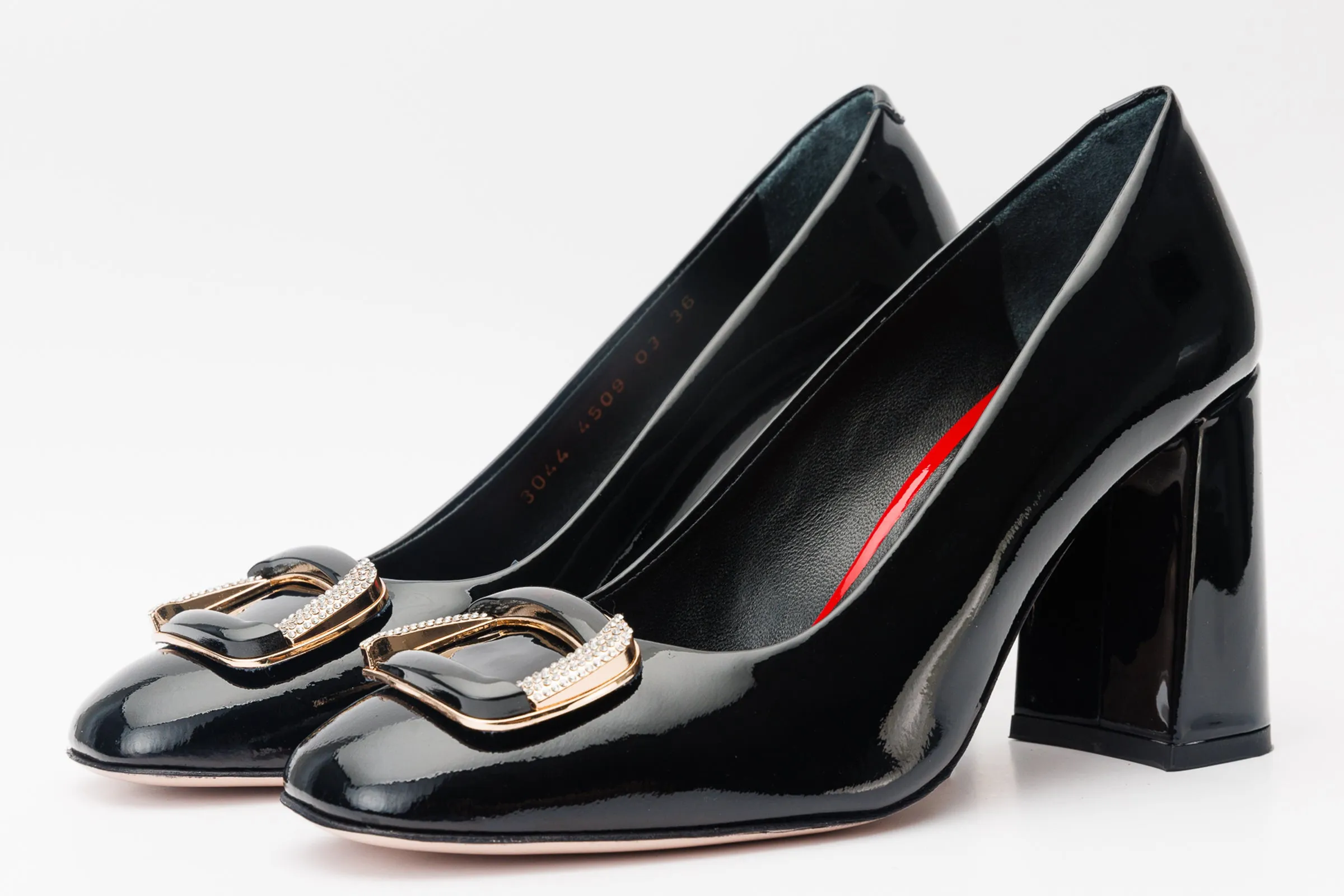 Comfy Fit Trendy Vibe The Ferrara Black Patent Leather Block Heel Pump Women Shoe