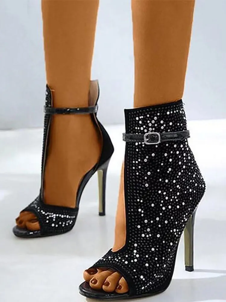 Glitter Rhinestone Cut-out High Heels