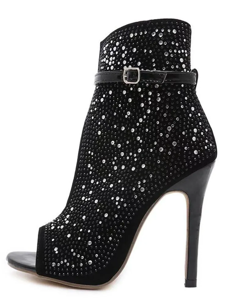 Glitter Rhinestone Cut-out High Heels