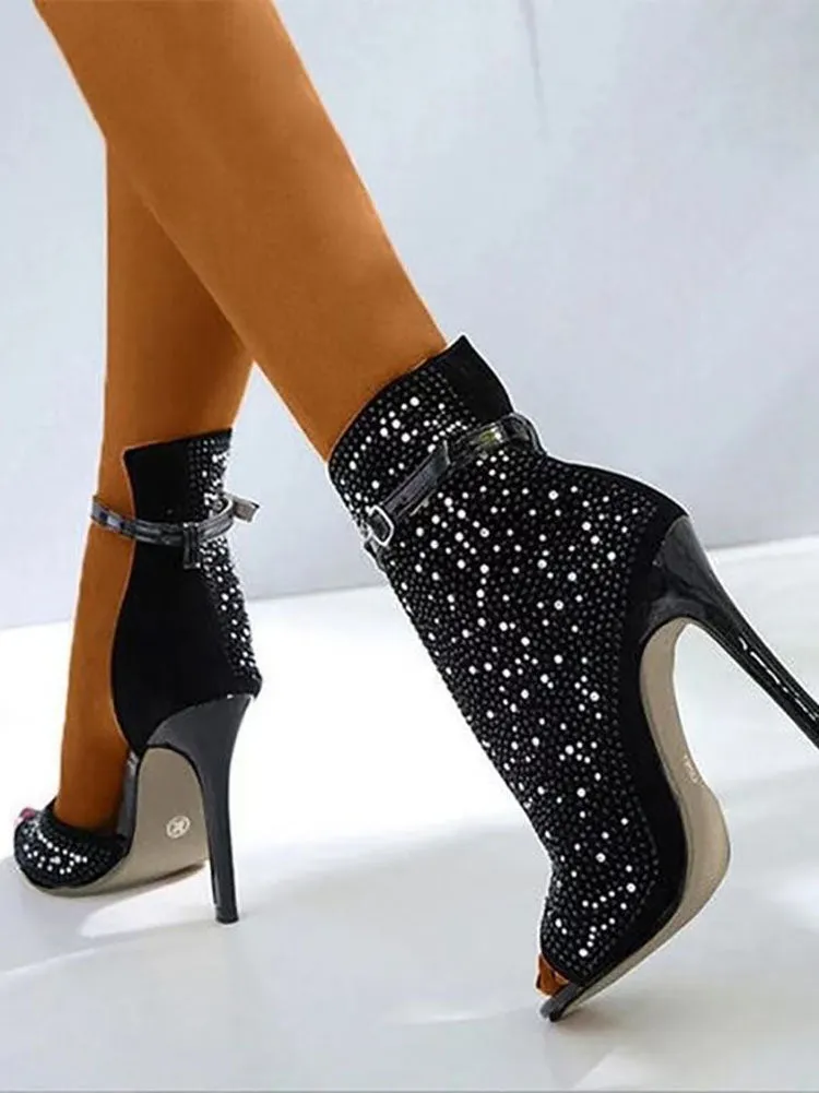 Glitter Rhinestone Cut-out High Heels