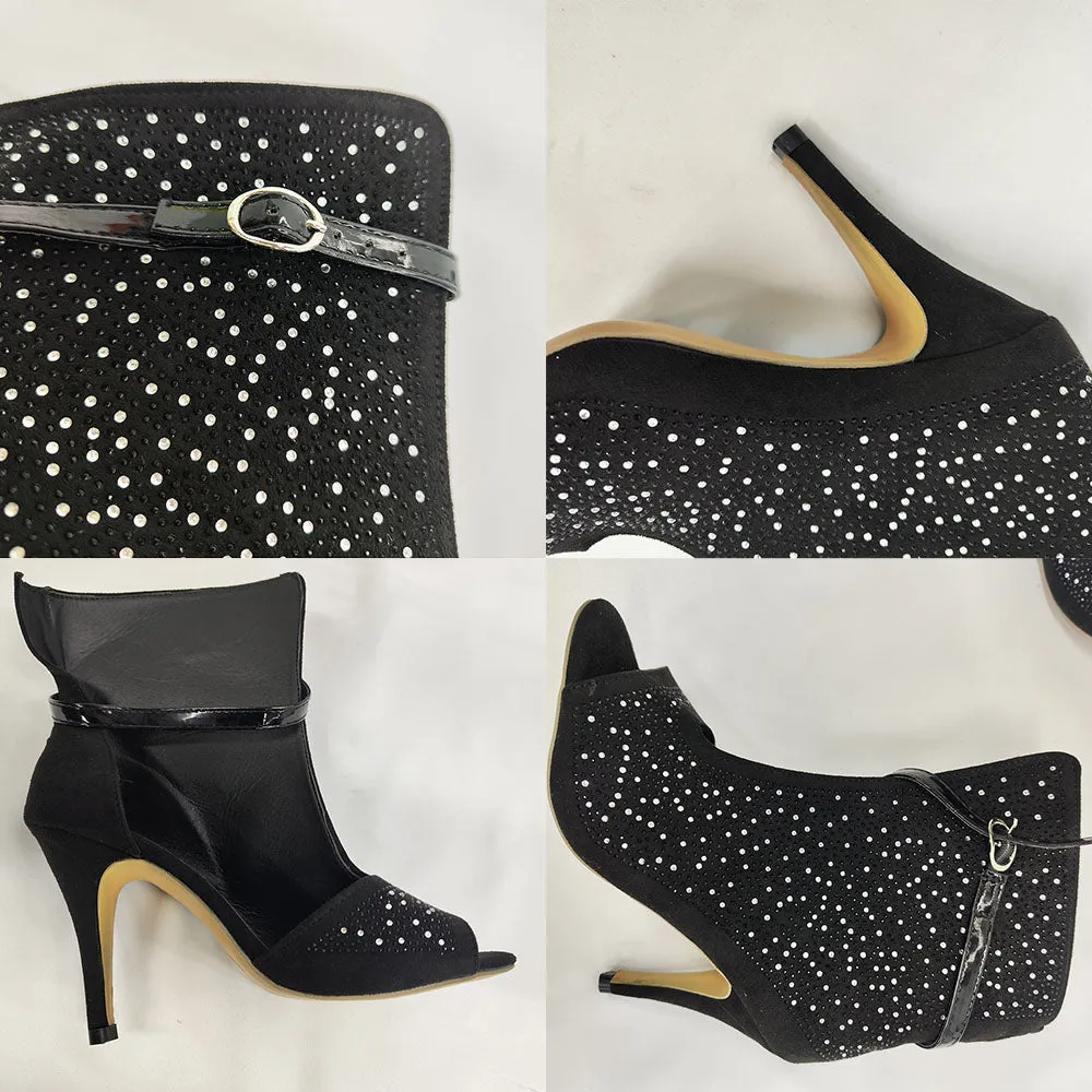 Glitter Rhinestone Cut-out High Heels