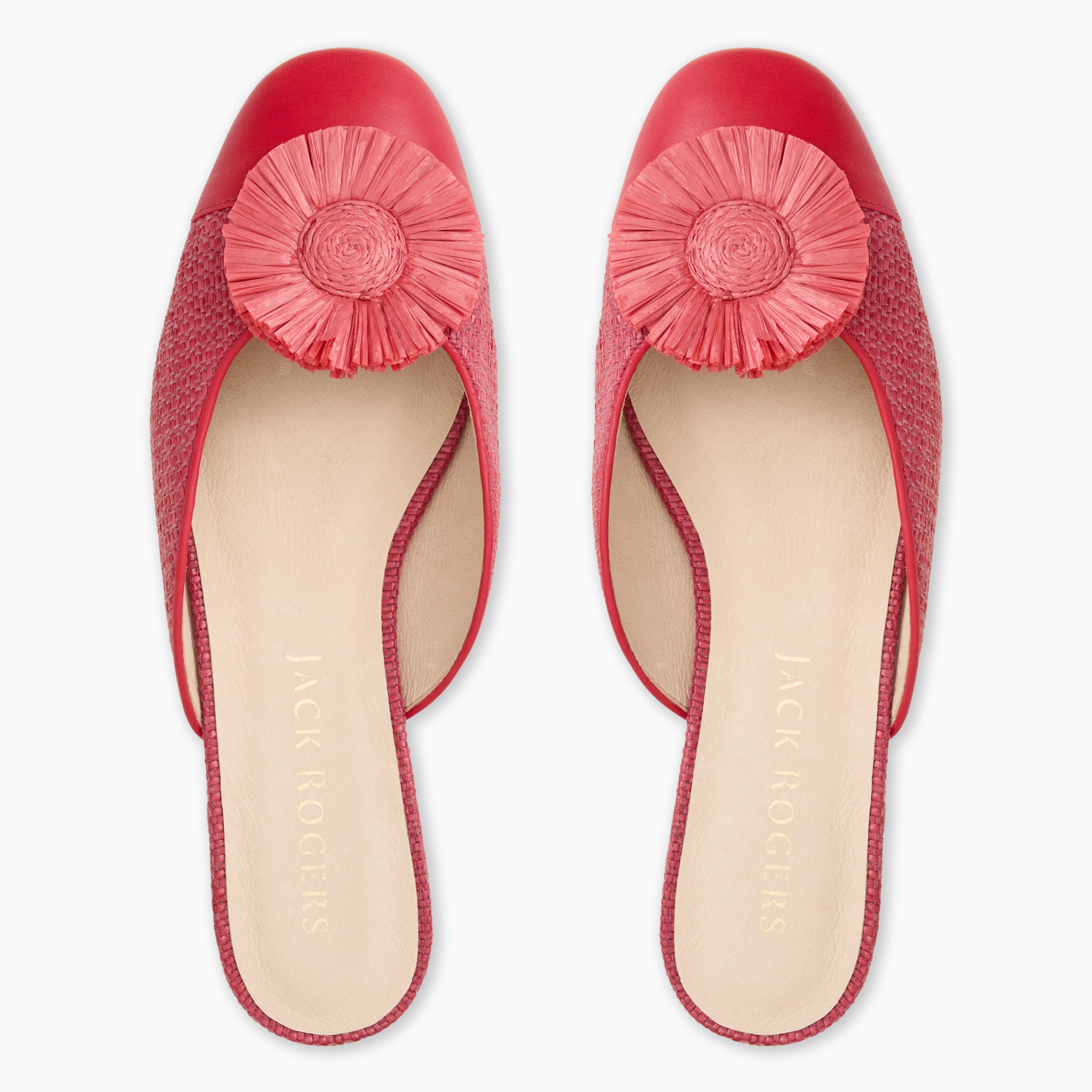 Tinsley Leather & Raffia Cap Toe Flat Mule Easygoing Comfort Wide Base