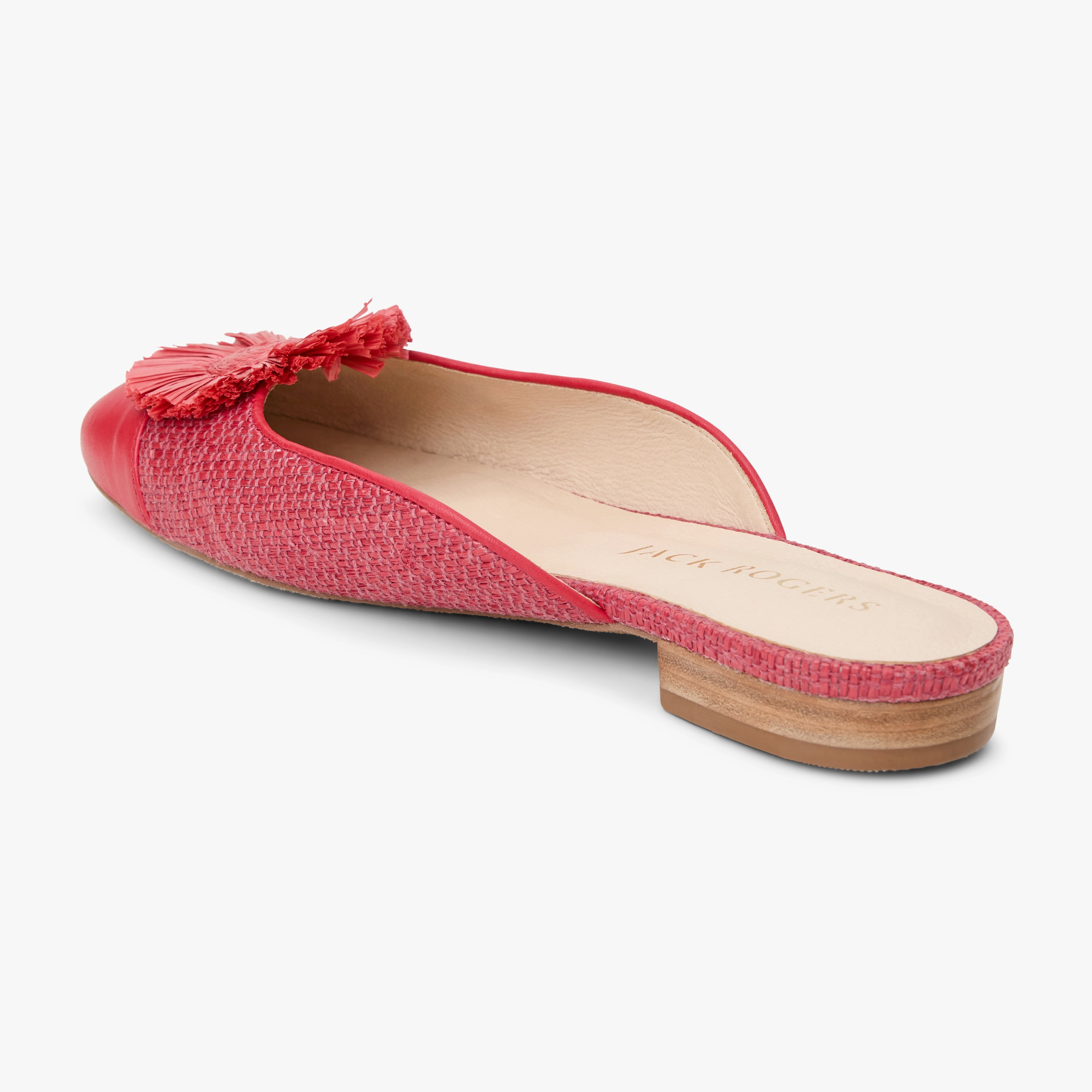 Flat Heel Tinsley Leather & Raffia Cap Toe Flat Mule