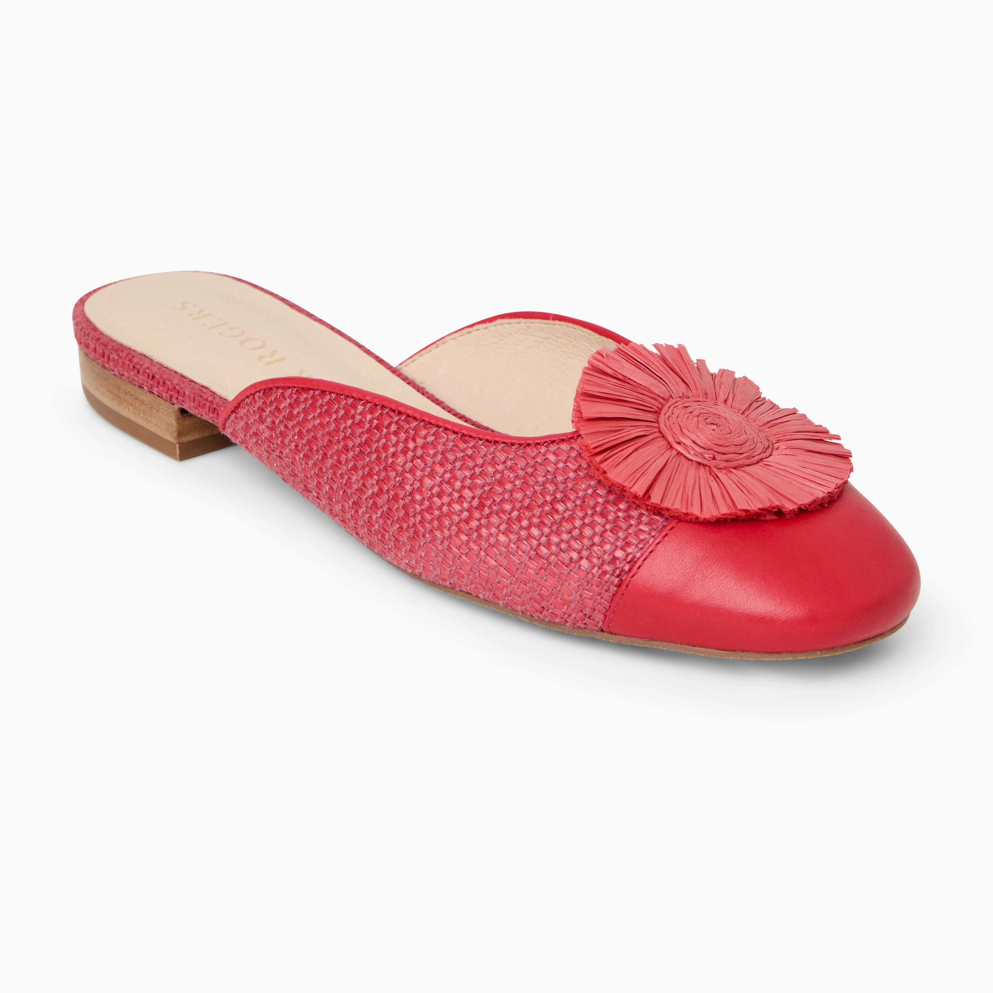 Tinsley Leather & Raffia Cap Toe Flat Mule Travel Friendly Footwear