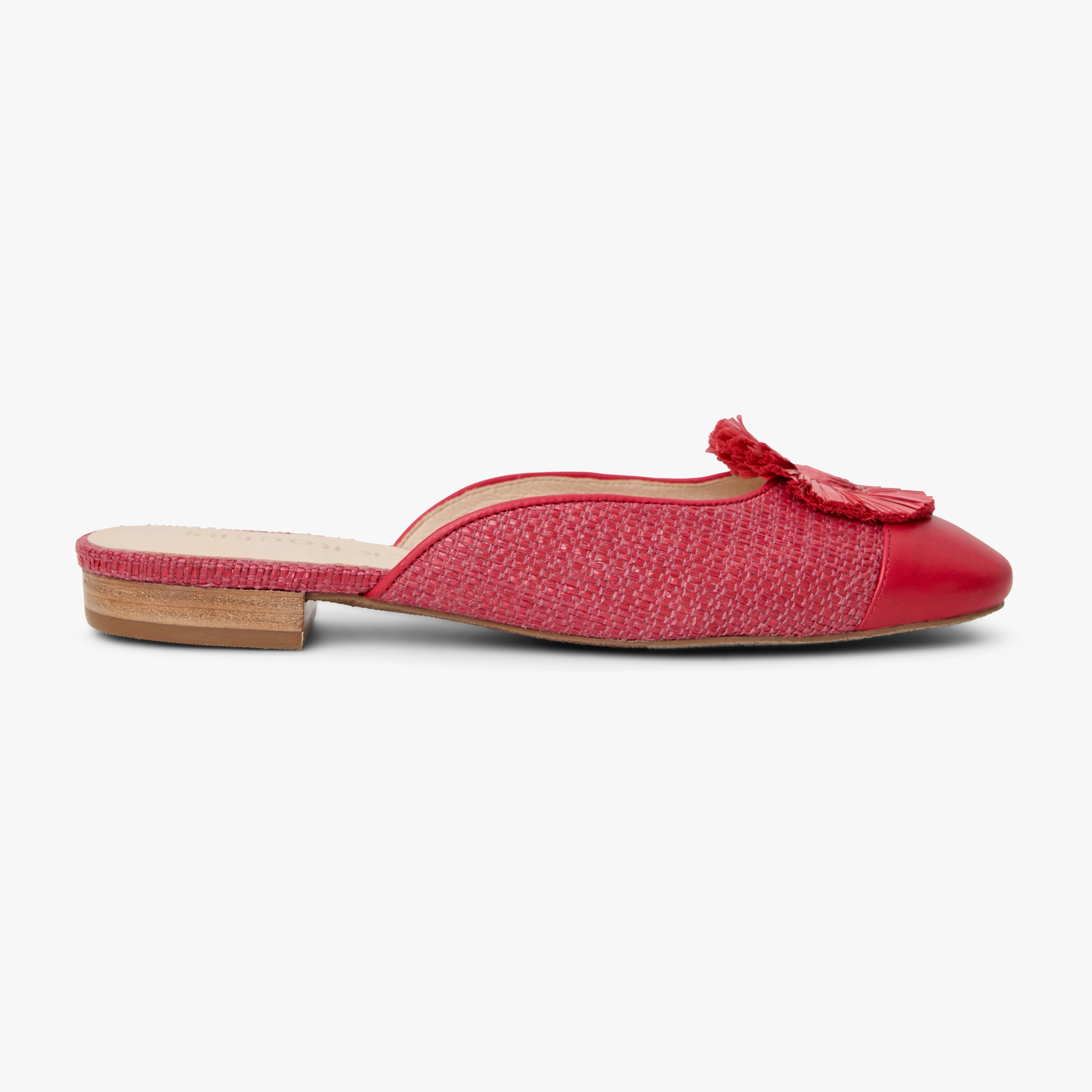 Town Style Tinsley Leather & Raffia Cap Toe Flat Mule