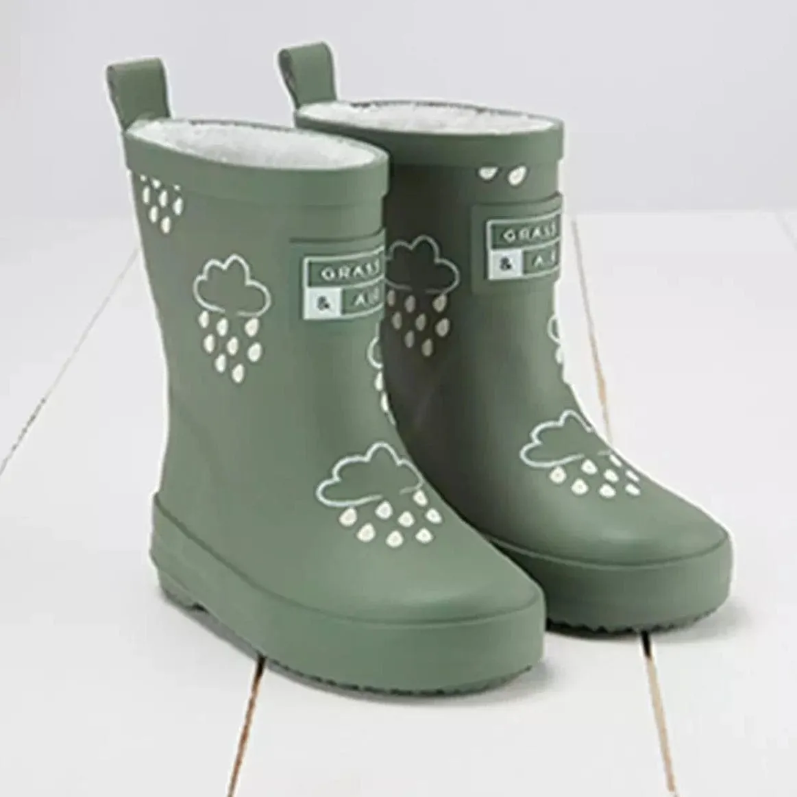 Grass & Air Kids Colour Changing Wellies (Khaki Green)