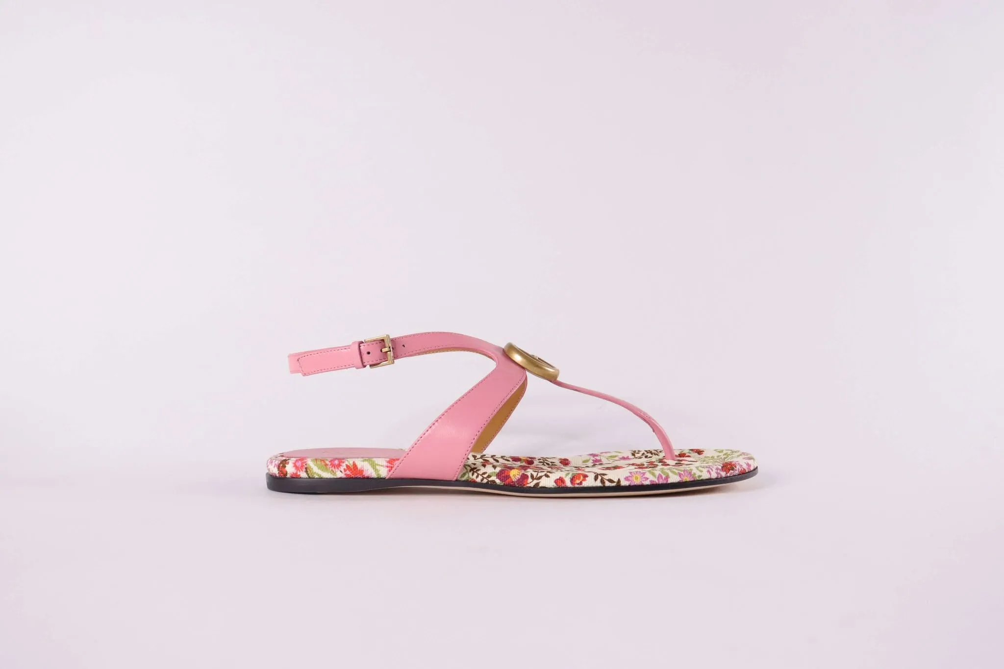 GUCCI Double G Marmont Leather Thong Sandals