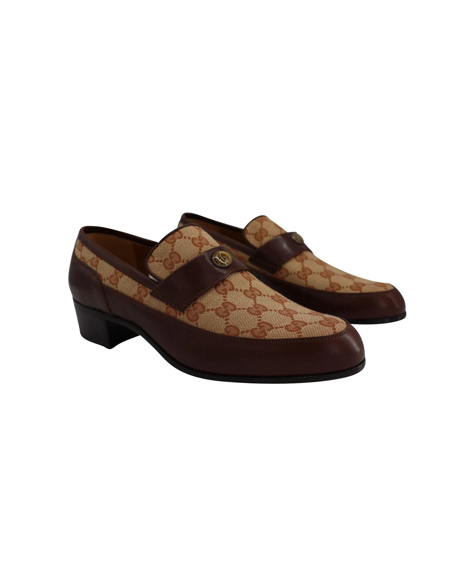 Gucci Printed Monogrammed Coated-Canvas Loafers in Brown Leather