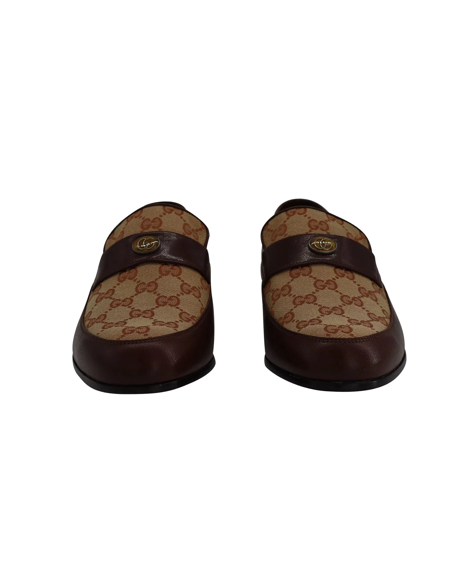 Gucci Printed Monogrammed Coated-Canvas Loafers in Brown Leather