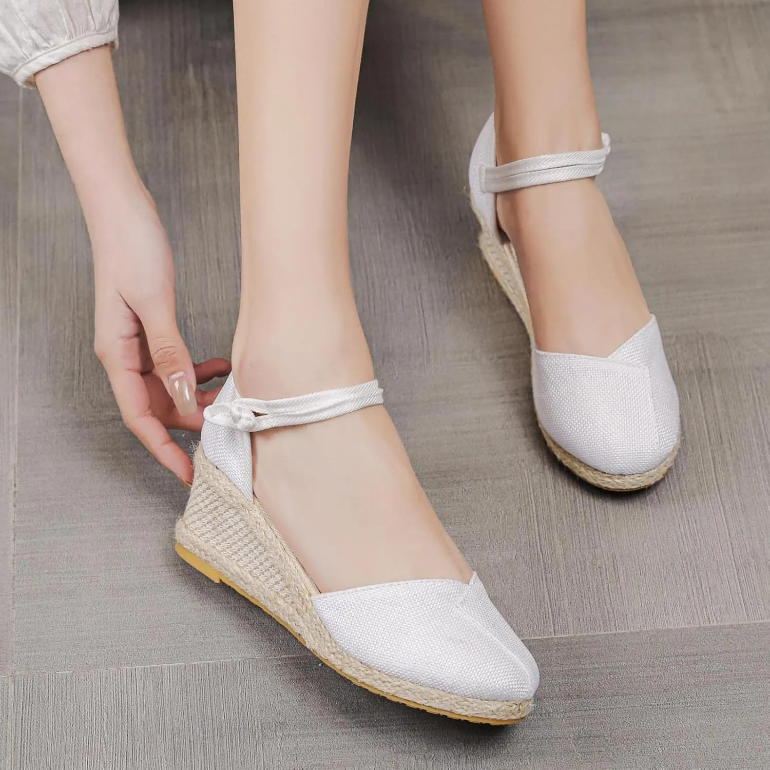 Hbeylia Wedge Platform Loafers for Women Ladies Fashion Casual Espadrille Vintage High Heeled Closed Round Toe Sandals Autumn Summer Elastic Cross Ankle Strap Beach Walking Shoes