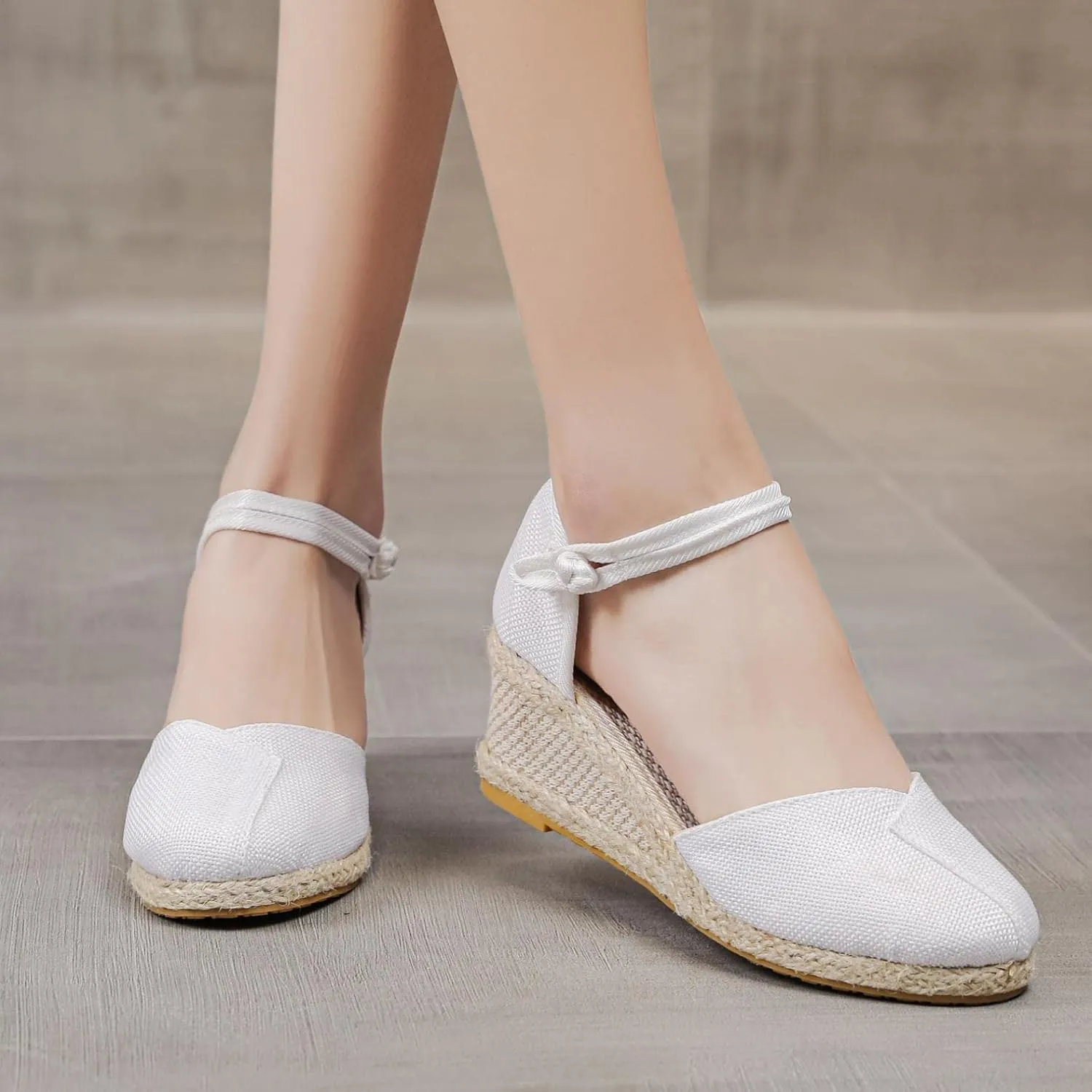 Hbeylia Wedge Platform Loafers for Women Ladies Fashion Casual Espadrille Vintage High Heeled Closed Round Toe Sandals Autumn Summer Elastic Cross Ankle Strap Beach Walking Shoes