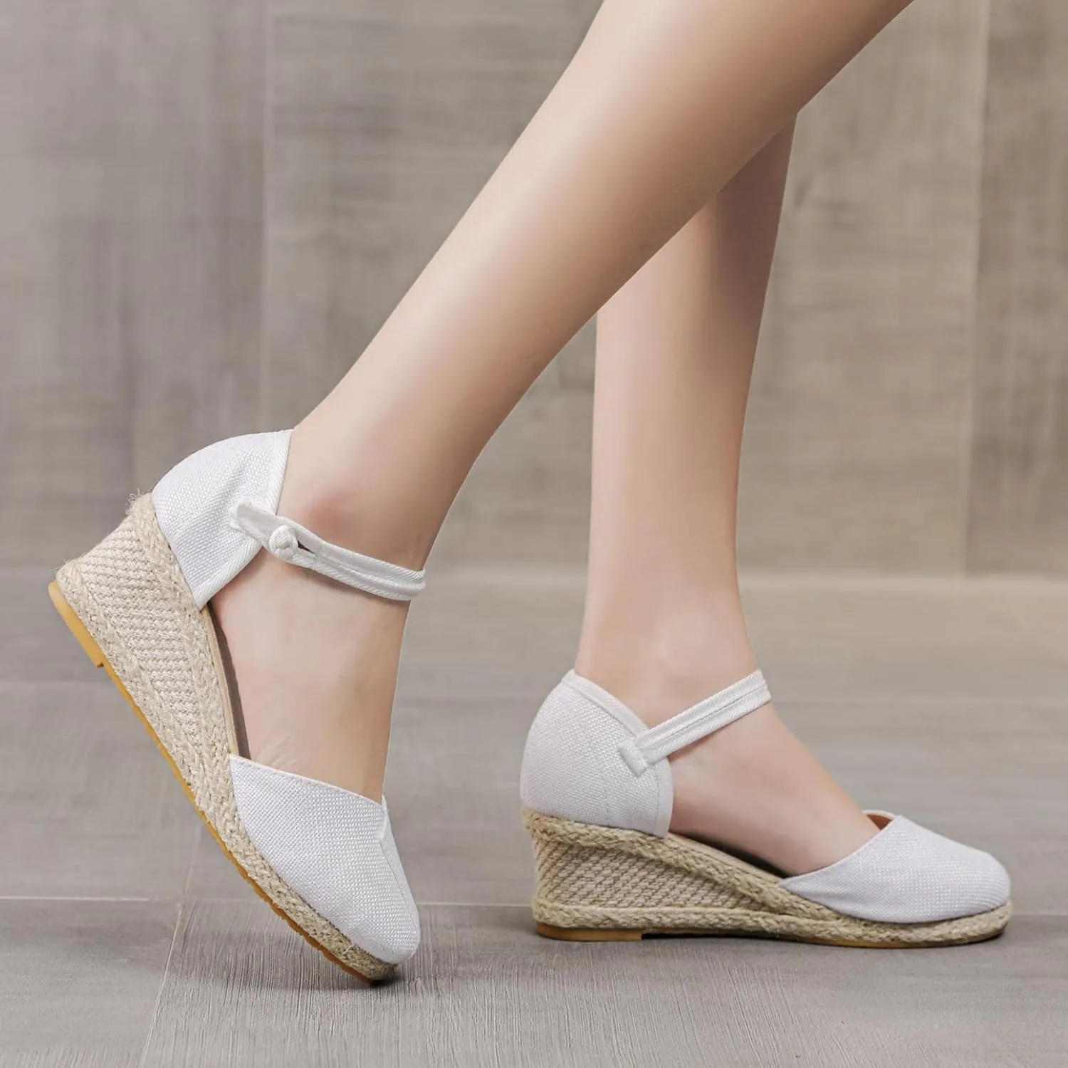 Hbeylia Wedge Platform Loafers for Women Ladies Fashion Casual Espadrille Vintage High Heeled Closed Round Toe Sandals Autumn Summer Elastic Cross Ankle Strap Beach Walking Shoes