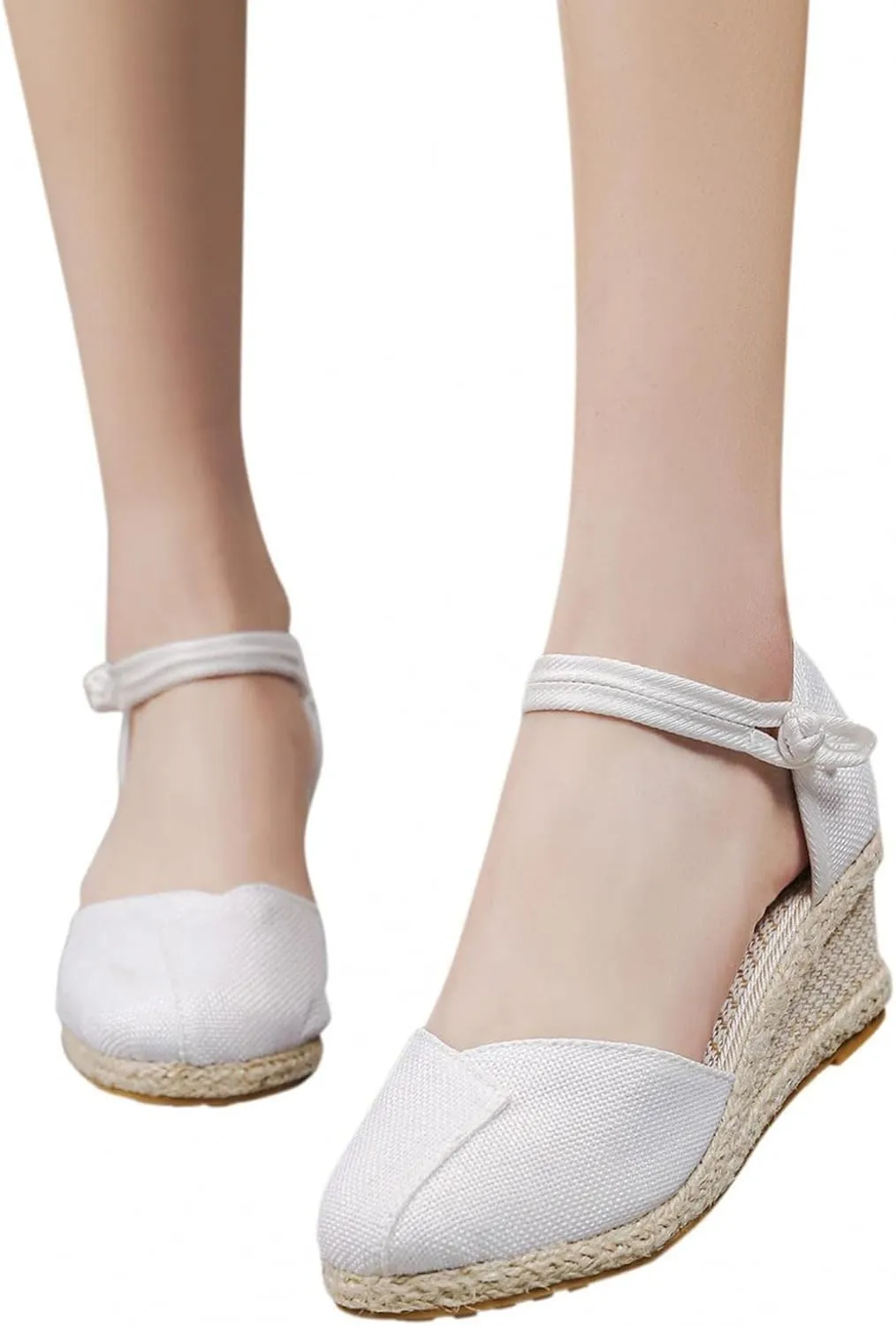 Hbeylia Wedge Platform Loafers for Women Ladies Fashion Casual Espadrille Vintage High Heeled Closed Round Toe Sandals Autumn Summer Elastic Cross Ankle Strap Beach Walking Shoes