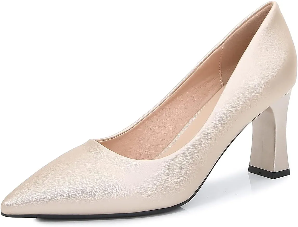 Hee grand Women Heels Slip On Chunky High Heels Black Work Heels Comfort Dress Pumps