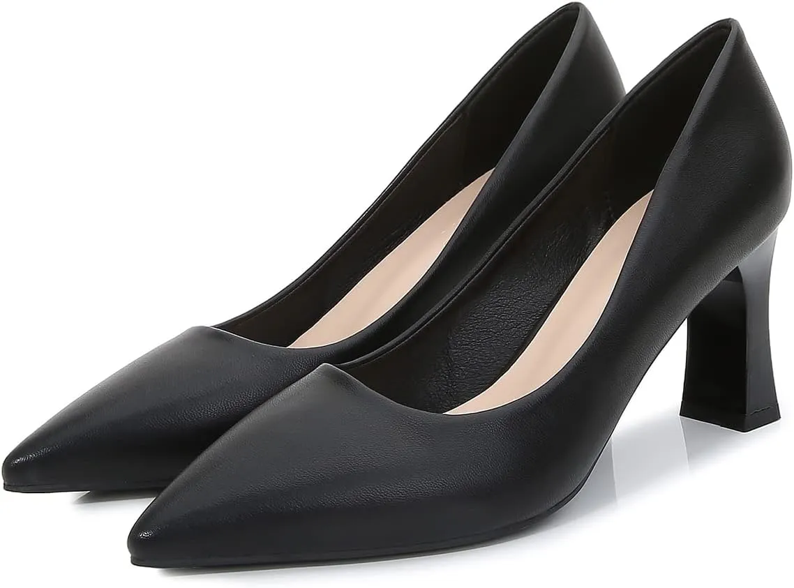 Hee grand Women Heels Slip On Chunky High Heels Black Work Heels Comfort Dress Pumps