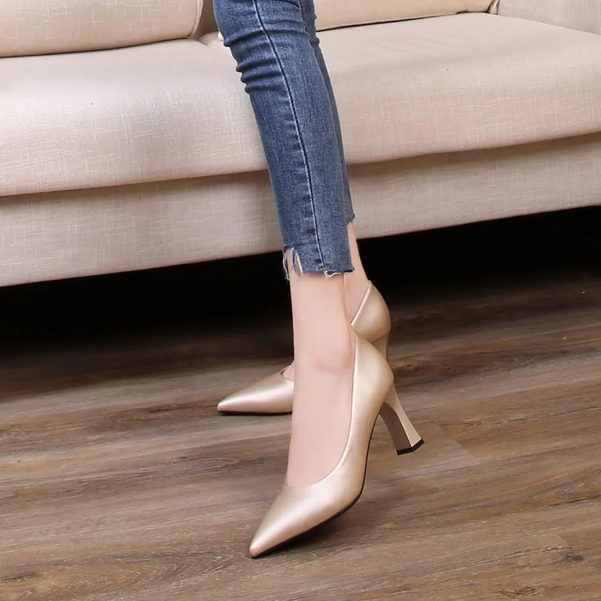 Hee grand Women Heels Slip On Chunky High Heels Black Work Heels Comfort Dress Pumps