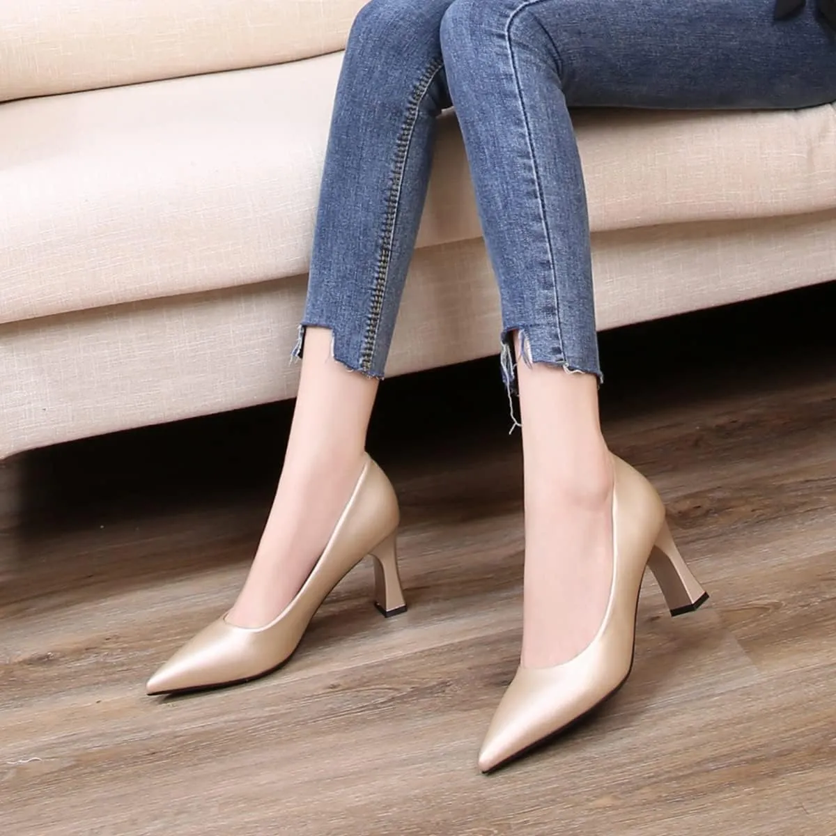 Hee grand Women Heels Slip On Chunky High Heels Black Work Heels Comfort Dress Pumps