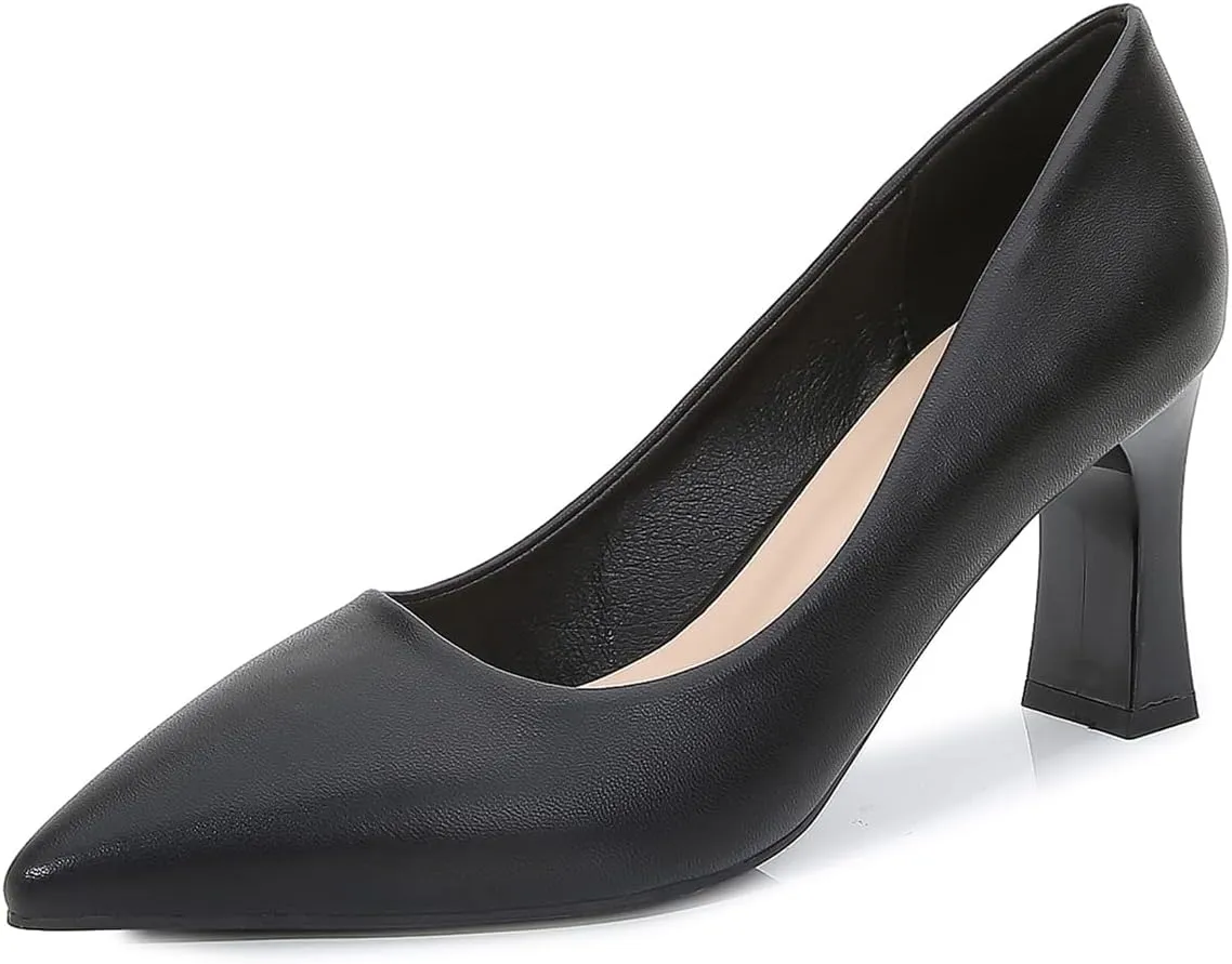 Hee grand Women Heels Slip On Chunky High Heels Black Work Heels Comfort Dress Pumps