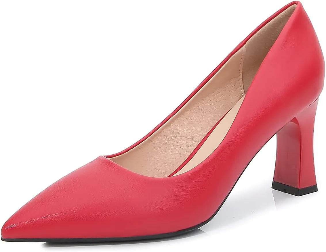 Hee grand Women Heels Slip On Chunky High Heels Black Work Heels Comfort Dress Pumps