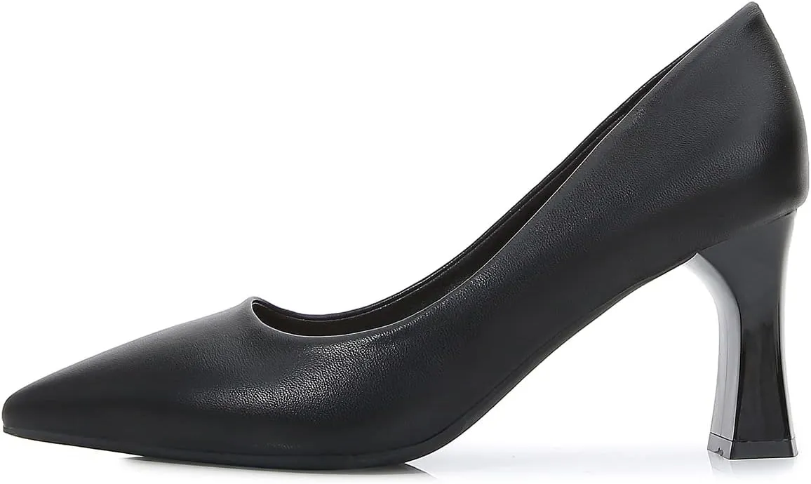 Hee grand Women Heels Slip On Chunky High Heels Black Work Heels Comfort Dress Pumps