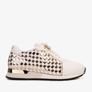 The Mackenzie White & Gold Woven Leather Men Sneaker Quiet Step