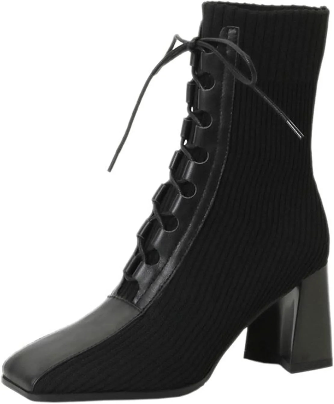 High Heel High Heels and Autumn Splicing Female Stretch Hose Boots with High Heels Short Boots(7.5 UK) High Heel
