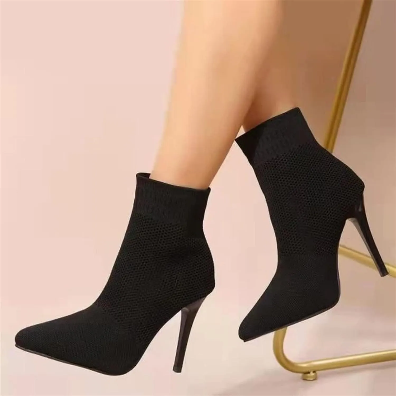 High heel High heels Knit Socks Boots Women Stretch High Heel Mid-tube Boots All-match Women Boots(3.5 UK) High heel