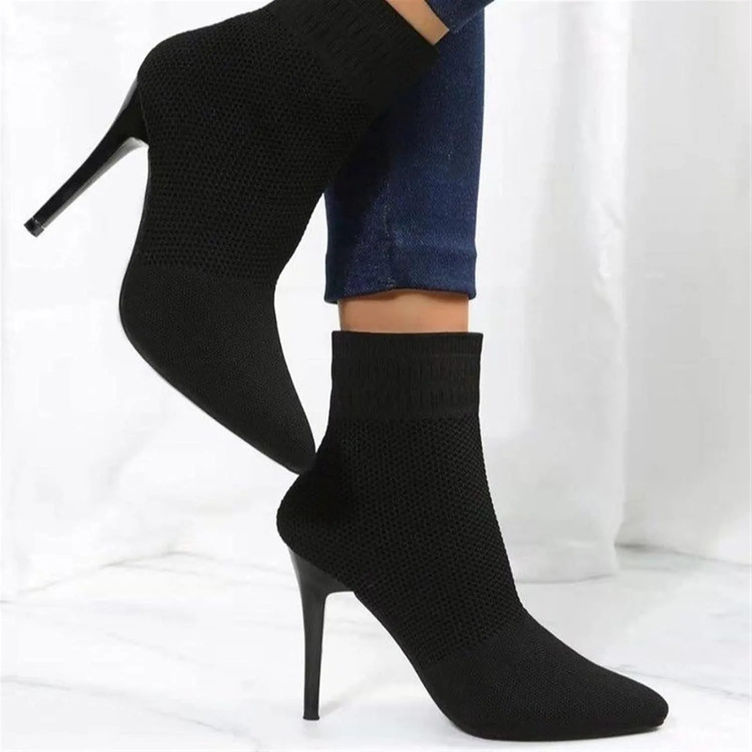 High heel High heels Knit Socks Boots Women Stretch High Heel Mid-tube Boots All-match Women Boots(3.5 UK) High heel
