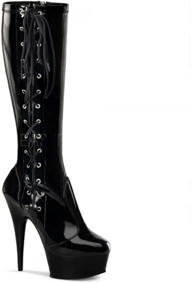 High Heels 15cm Lace Up Patent Leather High Heeled Boots