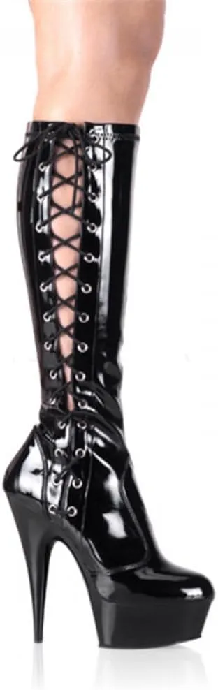 High Heels 15cm Lace Up Patent Leather High Heeled Boots