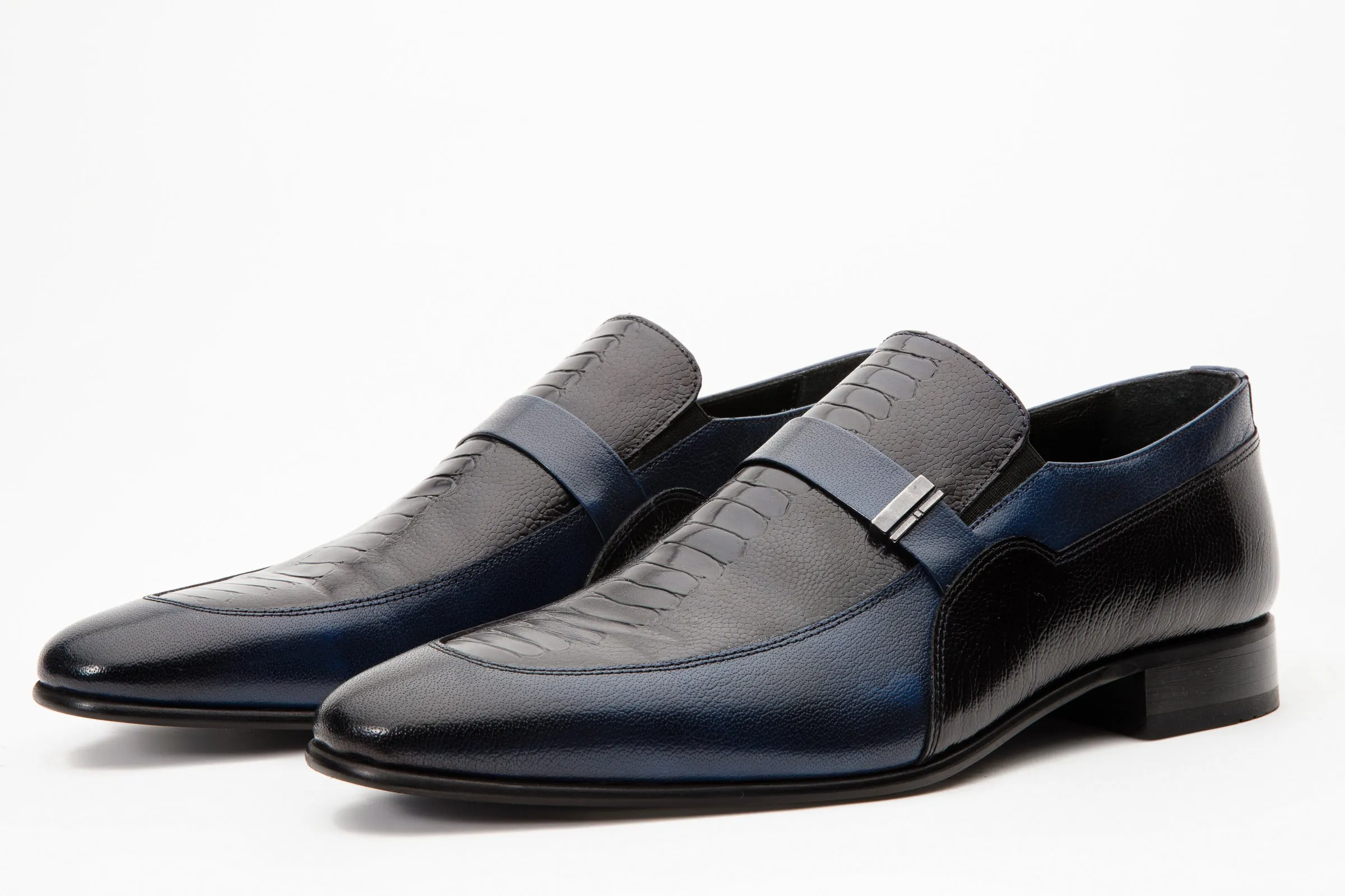 Polished Surface The Kazablanka Navy Leather Bit Loafer Men  Shoe
