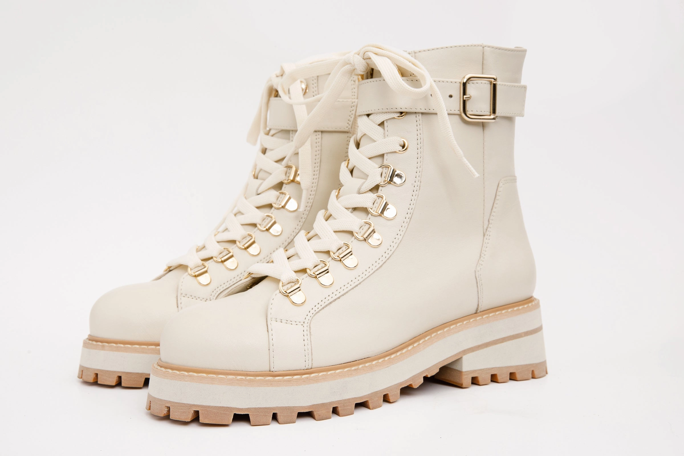 Practical Choice The Belgrano Cream Leather Lace-Up Ankle Women Boot With a Side Zipper