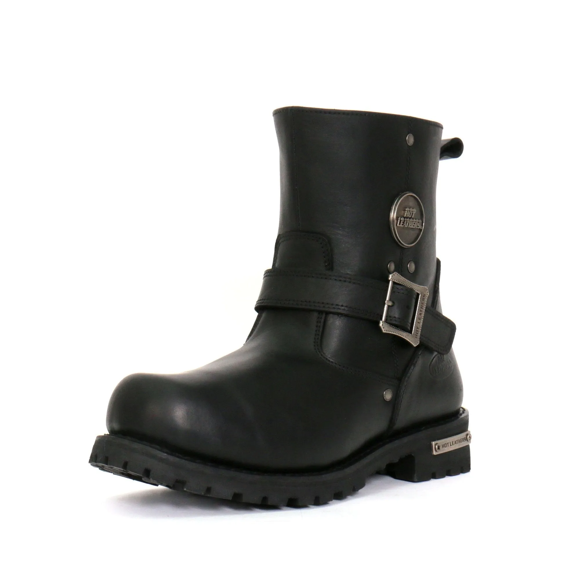 Hot Leathers BTM1008 Men's Black 8-inch Round Toe Engineer Leather