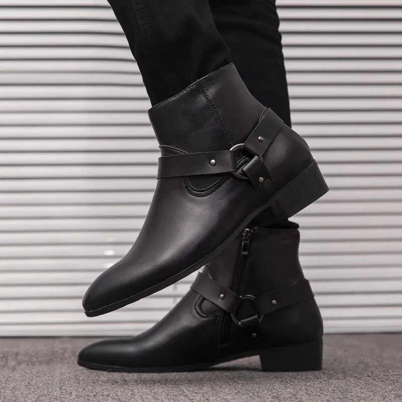 Hot Sale Chelsea Men Boots Low Top Leather Shoes Fashion New Brand High Heels Ankle Boots Side Zipper Handmade Men Casual Shoes