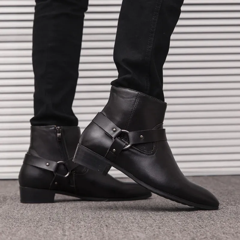 Hot Sale Chelsea Men Boots Low Top Leather Shoes Fashion New Brand High Heels Ankle Boots Side Zipper Handmade Men Casual Shoes