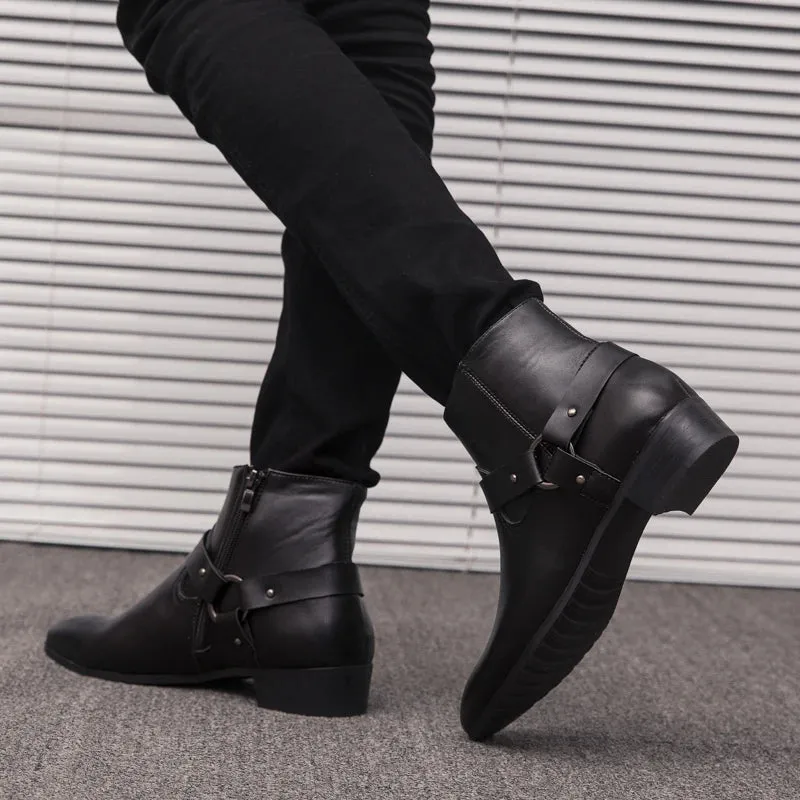 Hot Sale Chelsea Men Boots Low Top Leather Shoes Fashion New Brand High Heels Ankle Boots Side Zipper Handmade Men Casual Shoes