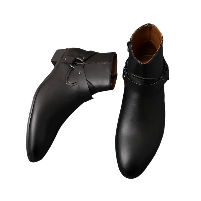 Hot Sale Chelsea Men Boots Low Top Leather Shoes Fashion New Brand High Heels Ankle Boots Side Zipper Handmade Men Casual Shoes