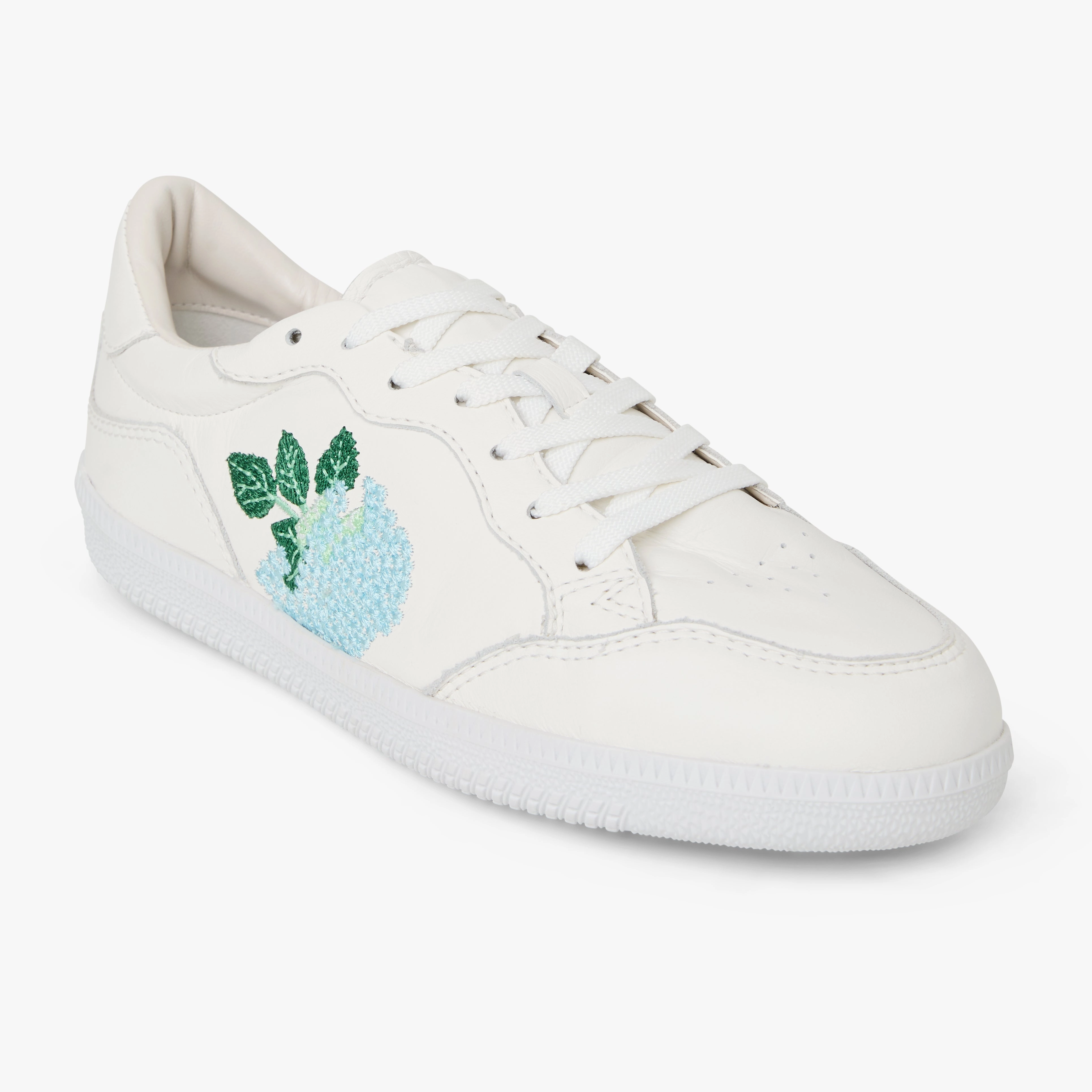 Flower Walk Hydrangea Embroidered Leather Low Top Sneaker