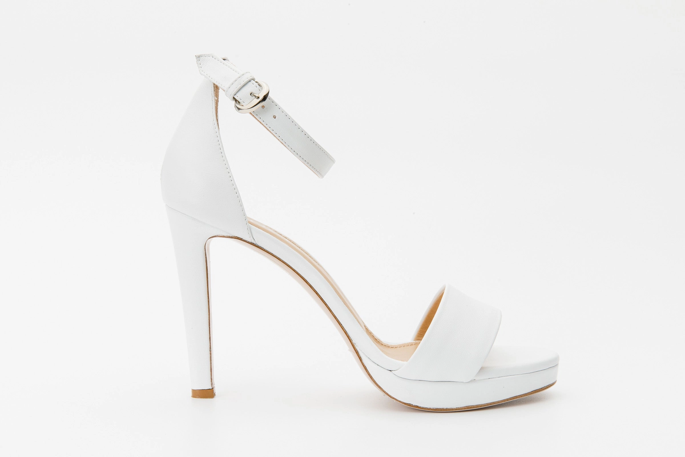 The Aksu White Leather Ankle Strap Women Sandal Final Sale! first pull - tab